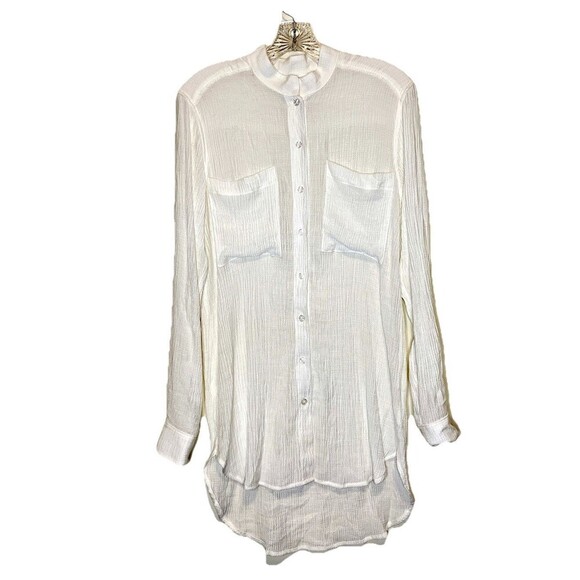 CCH Collection Women White Lightweight Gauzy Tunic Top Button Front Oversized XS - Picture 1 of 6